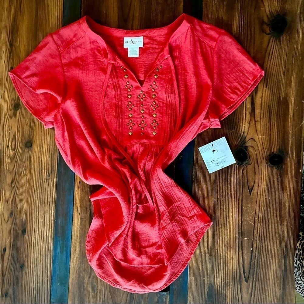 Liz Claiborne Red Short Sleeve Blouse Nwt Ps